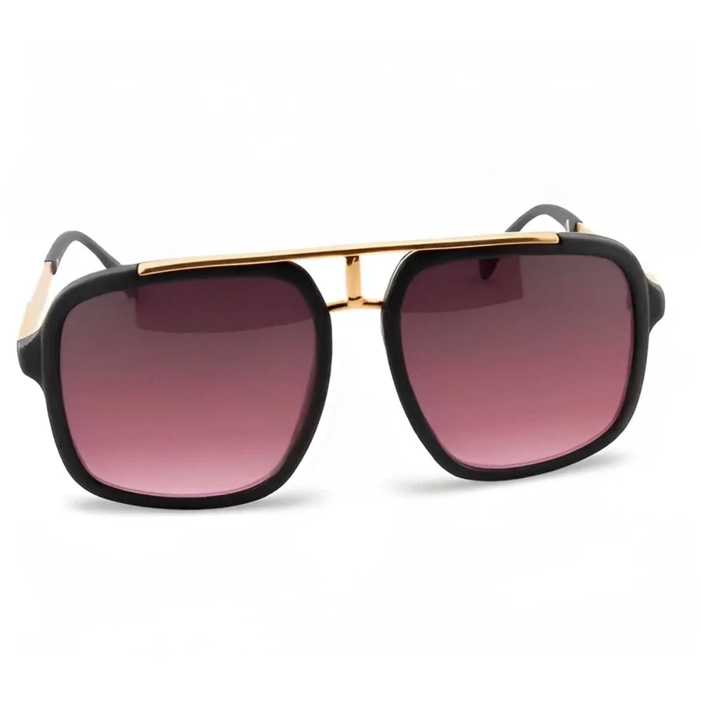 Mens Oversized Square Hip Hop Sunglasses Black Gold Double Bridge Gradient‎ Lens